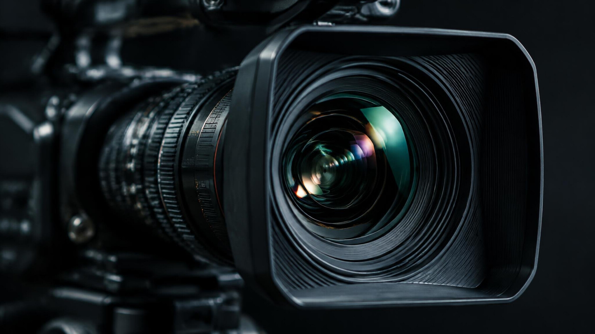 Close-up of a professional camera lens
