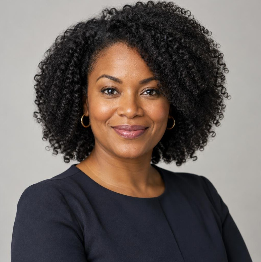 Portrait of a woman with wavy hair smiling softly