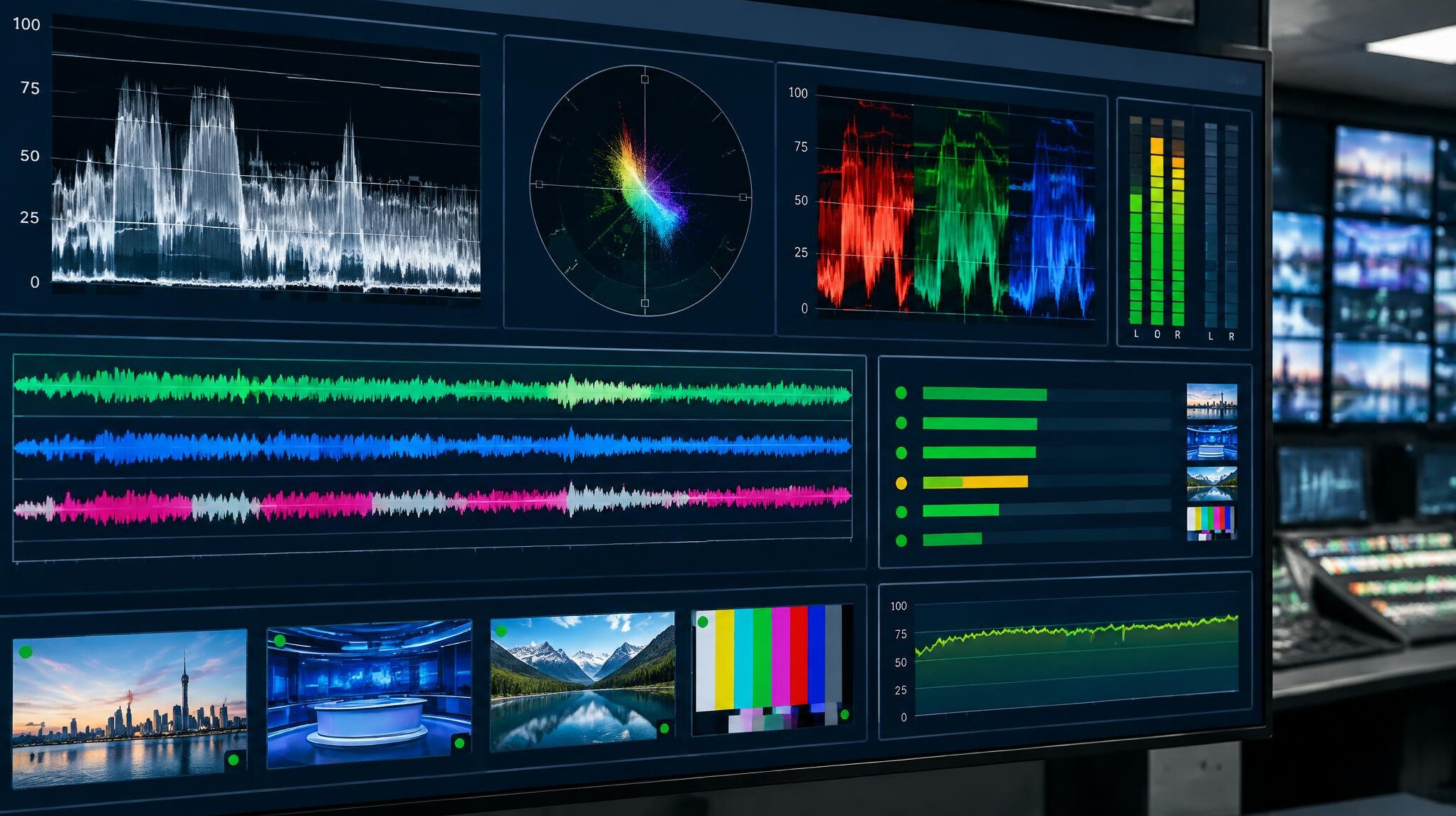 Monitoring dashboard showing live signal levels on a screen